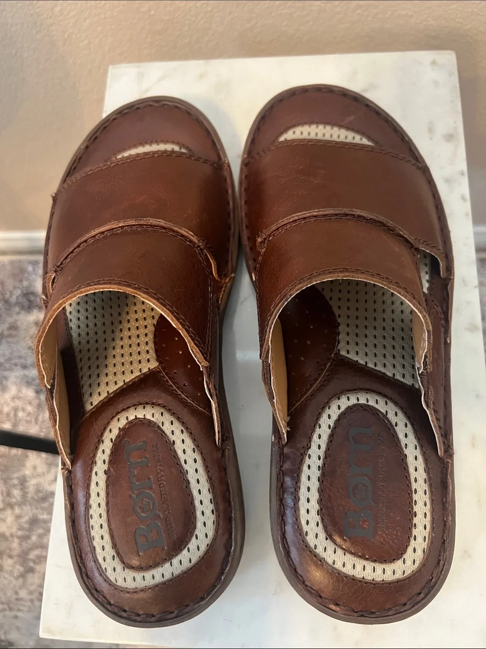 Born Brown Leather Men’s Slide Sandals
